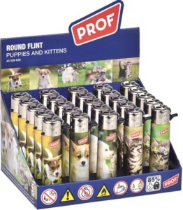 Accendini Prof Round Flint Puppies And Kittens Box 25 accendini all'ingrosso