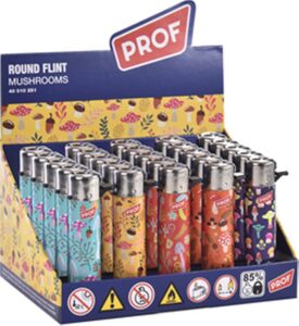 Accendini Prof Round Flint Mushrooms Box 25 accendini all'ingrosso