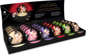Espositore con prodotti Mini Caress by Candlelight Massage Candle + Display Shunga Erotic Art